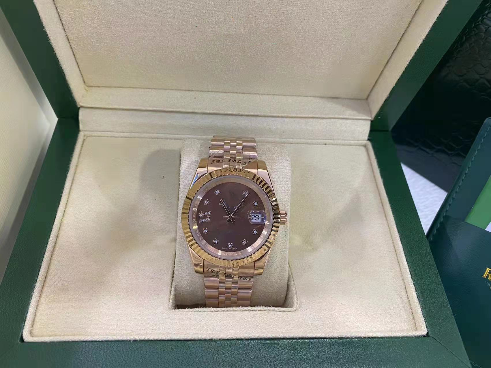 

With Original Box Luxury Watches 41MM 18K Gold Dark Rhodium Index Dial Automatic Fashion Brand Men's Watch Wristwatch, Style 1 original box + watch