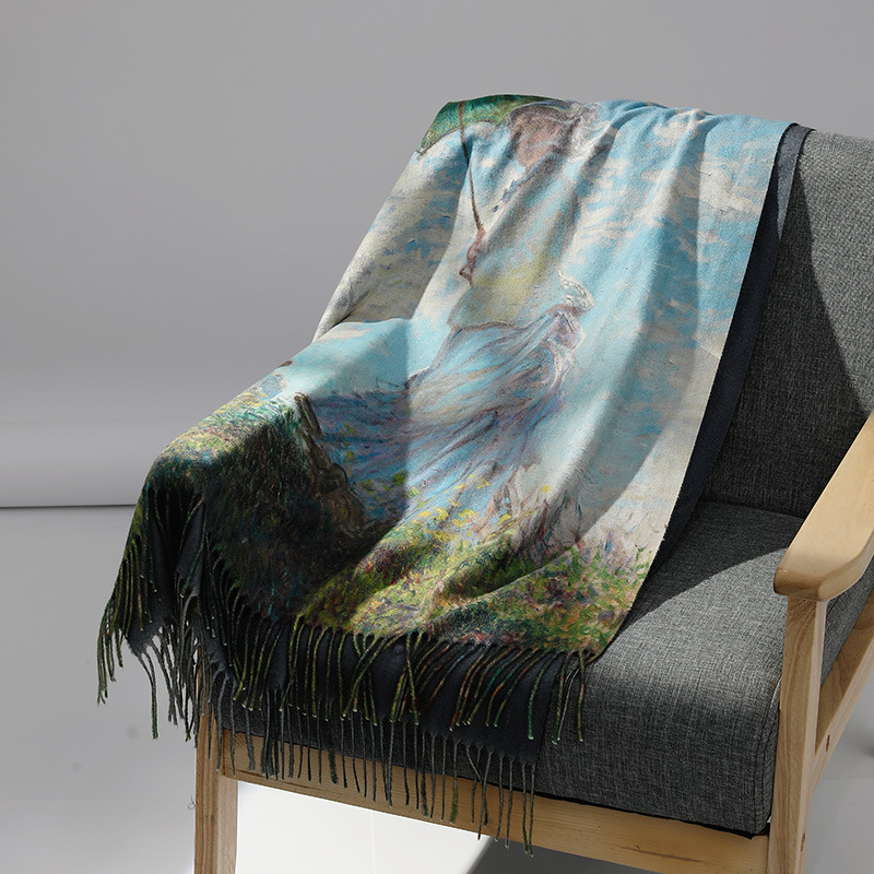 

Designer Winter Cashmere Scarf Monet Oil Painting Umbrella Women Shawl Digital Print Pashmina Ladies Spring Blanket Scarf