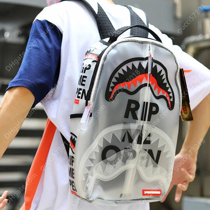 

Sprayground Backpack Schoolbag Student Translucent Silicone Street Fashion Brand Shark Mouth, Sky blue