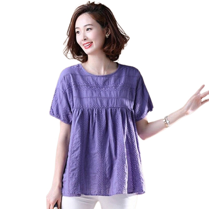 women's Blouses & Shirts 100% Cotton Women Casual 2021 Summer Fashion Hollow Out High Quality Female Loose Tops Plus Size P284 X2fR#