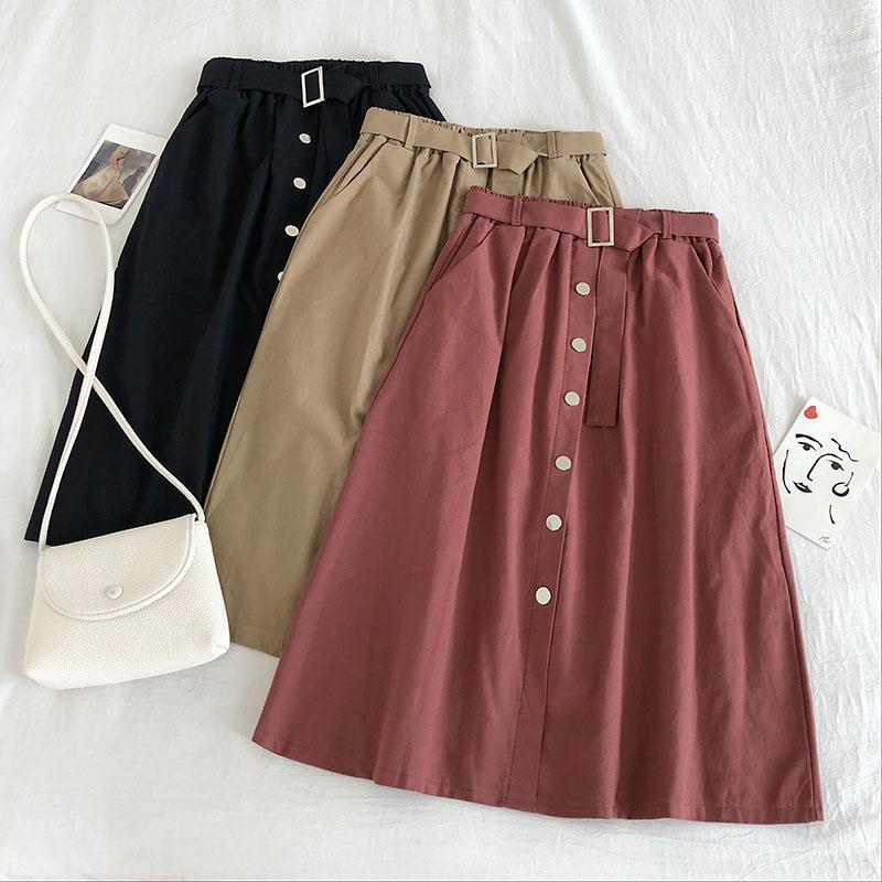 

Skirts Belt Skirt Literature Art Style Big Women 2022 Spring And Summer Students Loose Casual Mid-length A Line, Beige