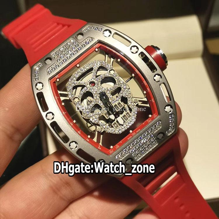 

New 52-01 052 Diamond Skull Skeleton Dial Miyota Automatic Mens Watch Steel Diamond Case Red Inner Rubber Strap Sport High Version Watches WatchZone B19A2, B19a (4)