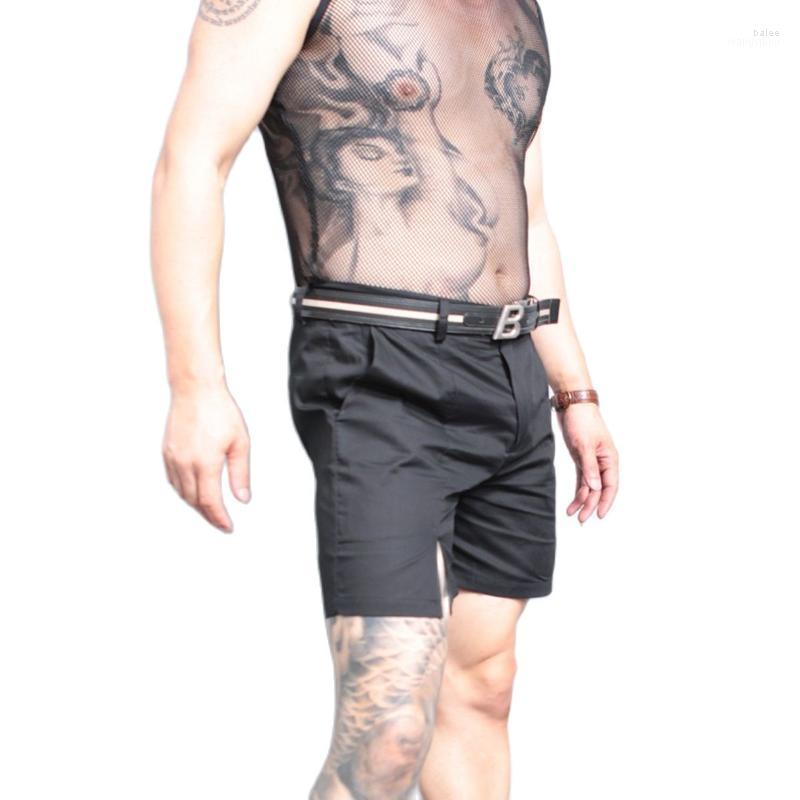 

Men's Shorts Male Leisure Outdoors Sports Half Leg Front Slits Breeches Non-Elastic Boy Fashion Loose Beach Straight Casual ShortsMen's, Black