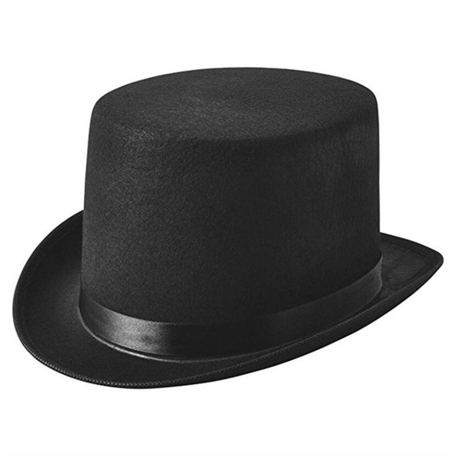 

Black Steampunk Hat Wool and PU Fedoras Mad Hatter Top British Gentleman Men Magic Magician Caps Cylinder High Hats Topper240E, White