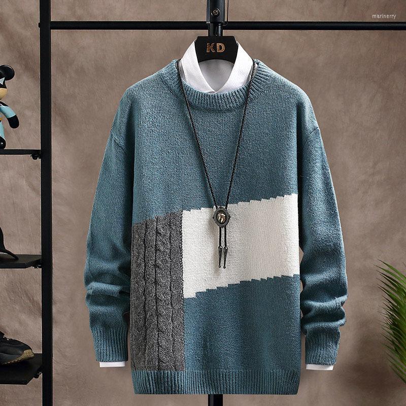 

Men's Sweaters Mens 2022 Autumn Winter Fashion Patchwork Round Collar Pullovers Men Casual Long Sleeve Harajuku Knitting SweaterMen's Mari22, Black