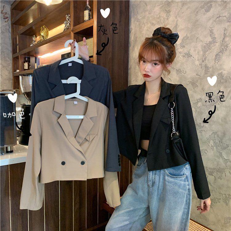 

Women' Suits & Blazers Thin Black Suit Jacket Women Spring Summer 2022 Korean Long-sleeve Female Blazer Crop Tops Solid Double Breasted Sho, Brown