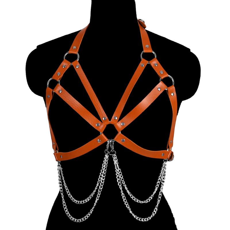 

Garters Women Pastel Goth Leather Body Cage Punk Harness Soft Fetish Bondage Belt Adjustable Sexy Lingerie Bra Low PriceGarters, White