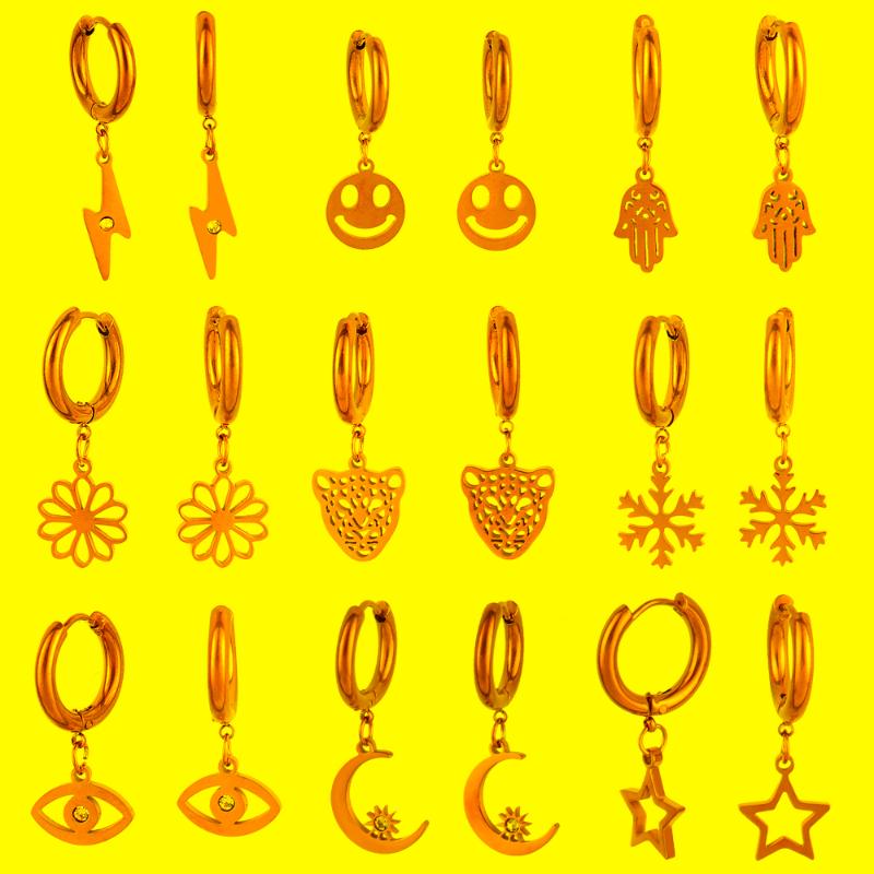 

Hoop & Huggie Women Earrings Sun Flower Stainless Steel For Smile Charms Earring Geometric Round Punk EarringHoop