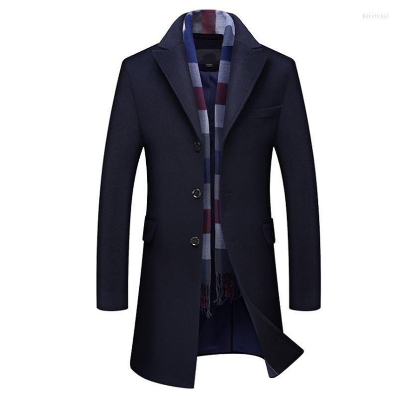 

Men's Wool & Blends Winter Jacket Men British Style Trench Coat Male Casual Long Woolen Outwear High Quality Blend No Scarf Kend22, Dark grey
