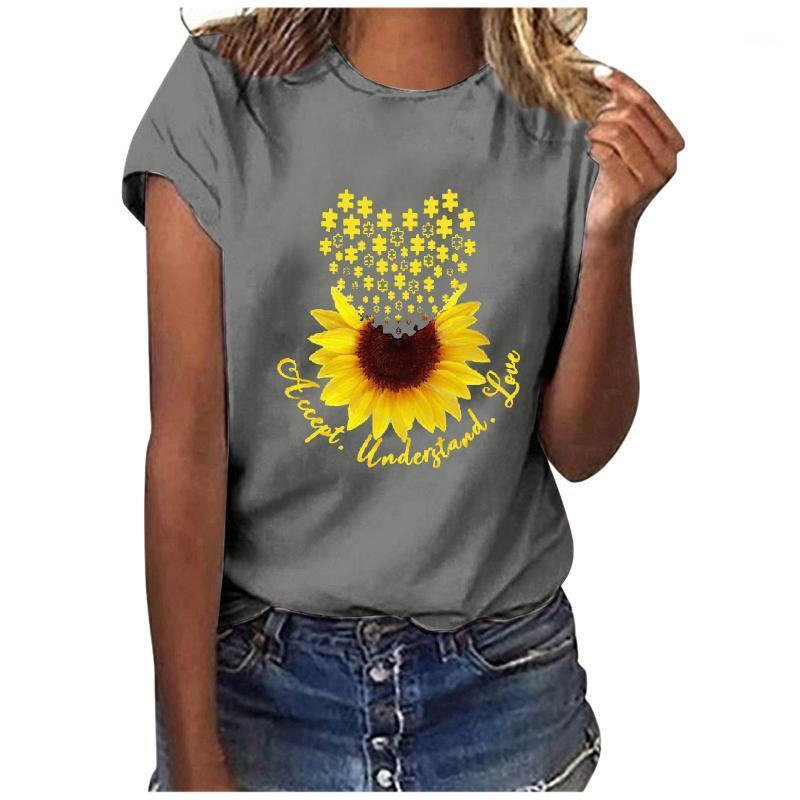 

Women's T-Shirt Plus Size Women Sunflower Puzzle Print T-shirts Ladies Summer Casual Short Sleeve Funny Graphic Tee Aesthetic Top Streetwear, Gn
