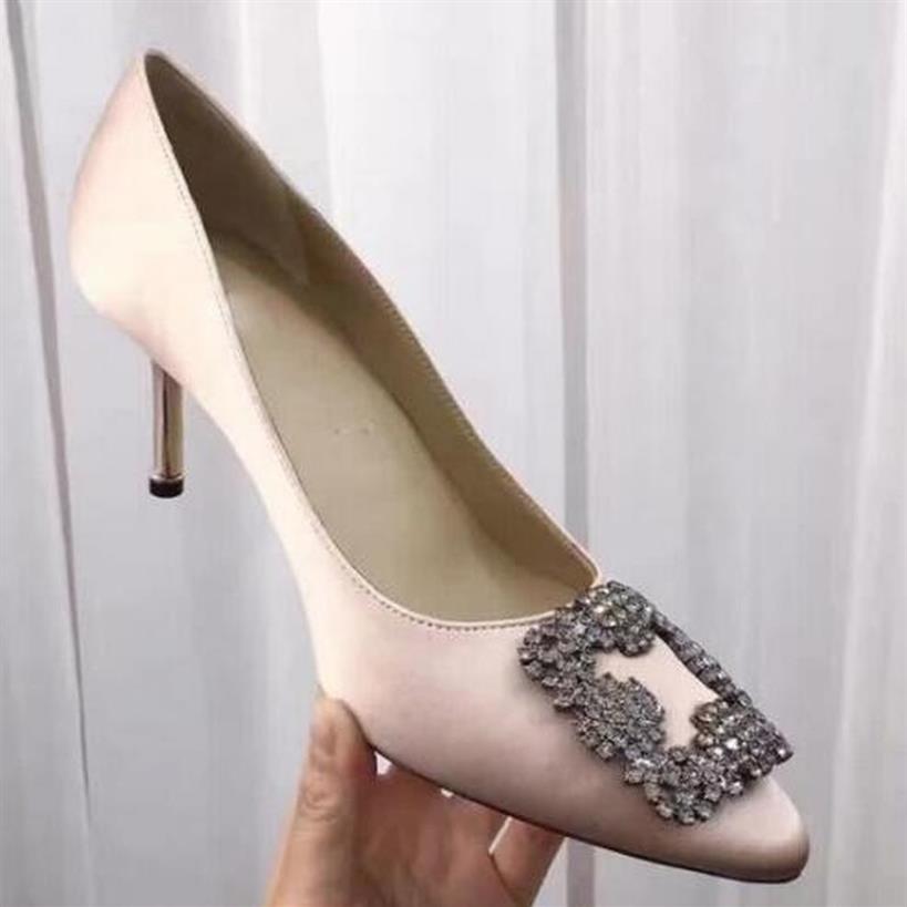 

2019 Flock Brand Design Women shoes New Luxury Crystal Pointed Toe High Heels Party Shoes Ladies Wedding Shoes309J