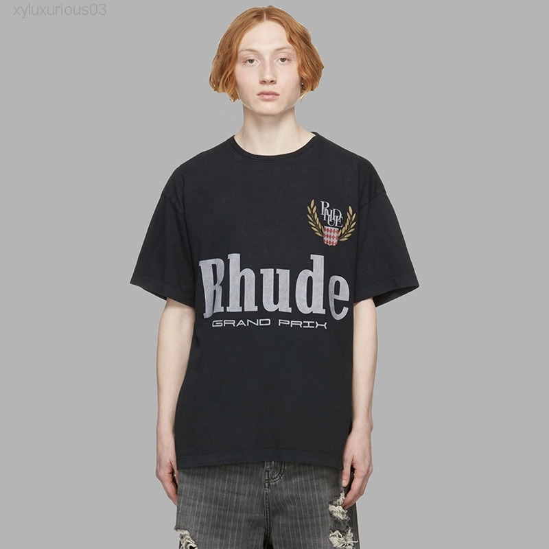 

Designer Fashion Rhudes t Shirt Black Short Sleeve Ins Super Hot Brand High Street Loose Summer Round Neck Print T-shirt Men