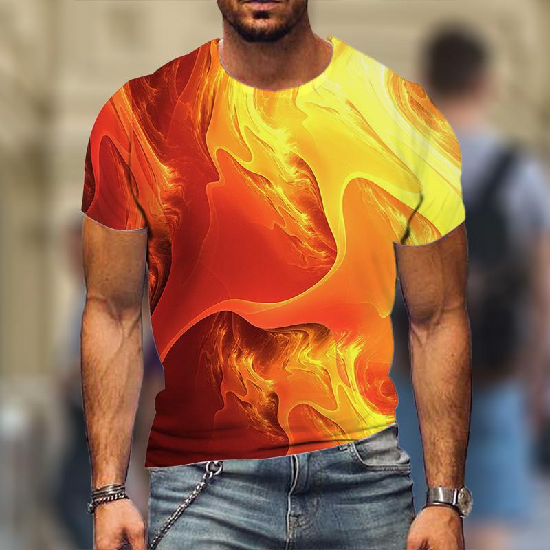 

Men's T-Shirts Summer Men's Magma Graphic 3D Selling Casual Short Sleeve High Street Fashion Tops Large Size WearMen's, E-670