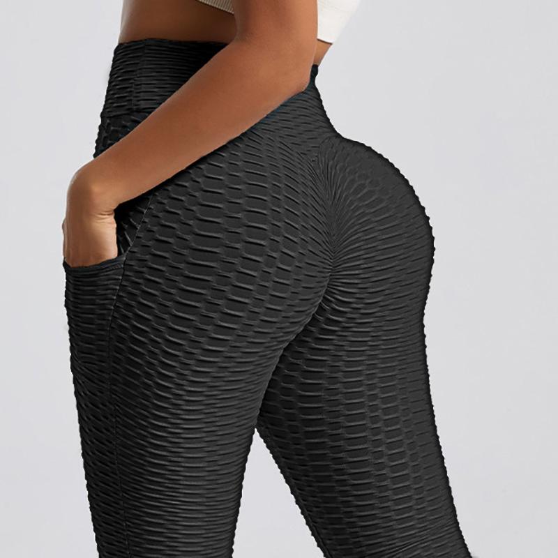

Yoga Outfit INFILAR Fitness Women Leggings Push Up Leggins Gym Sport Workout Fashion Textured High Waist Pants With Pockets, Black