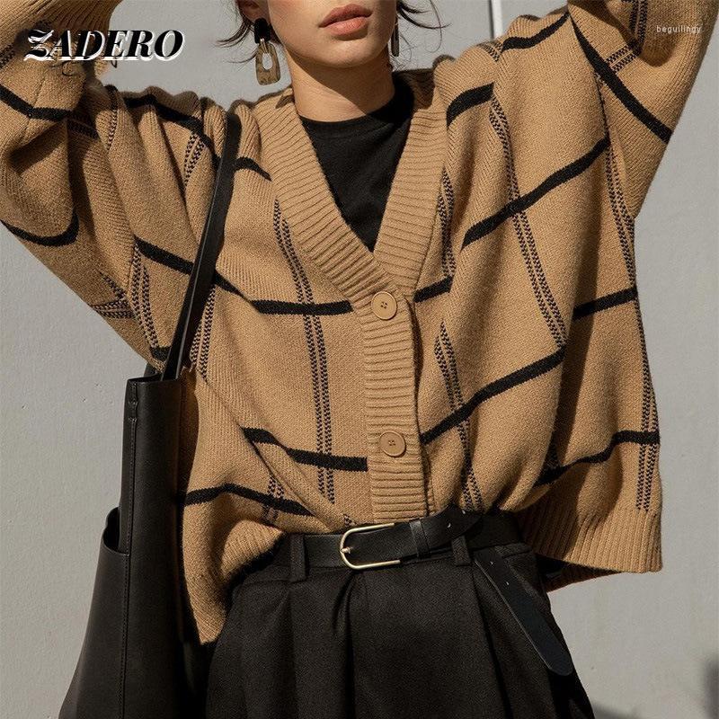 

Women' Knits & Tees Autumn Winter Oversized Knitted Cardigan Women 2022 Fashion V Neck Long Sleeve Brown Loose Casual Sweater Warm Elegant, Khaki