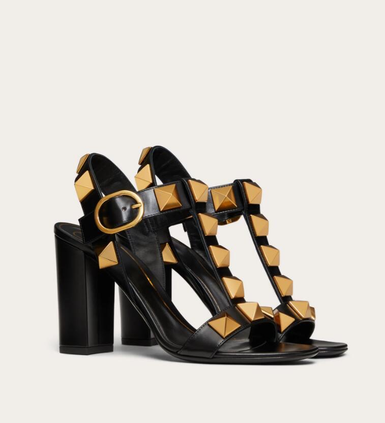 

Perfect Summer Roman Stud Sandals Women's High Heels Lady Calfskin Leather Gladiator Sandalias Maxi Studs Walk Fyl''Valentinoe''Valentinoity