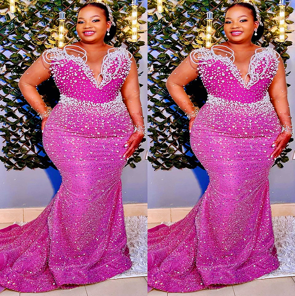 2022 Plus Size Arabic Aso Ebi Mermaid Luxurious Stylish Prom Dresses Pearls Sexig Evening Formal Party Second Reception Birthday Engagement Gowns Dress ZJ165