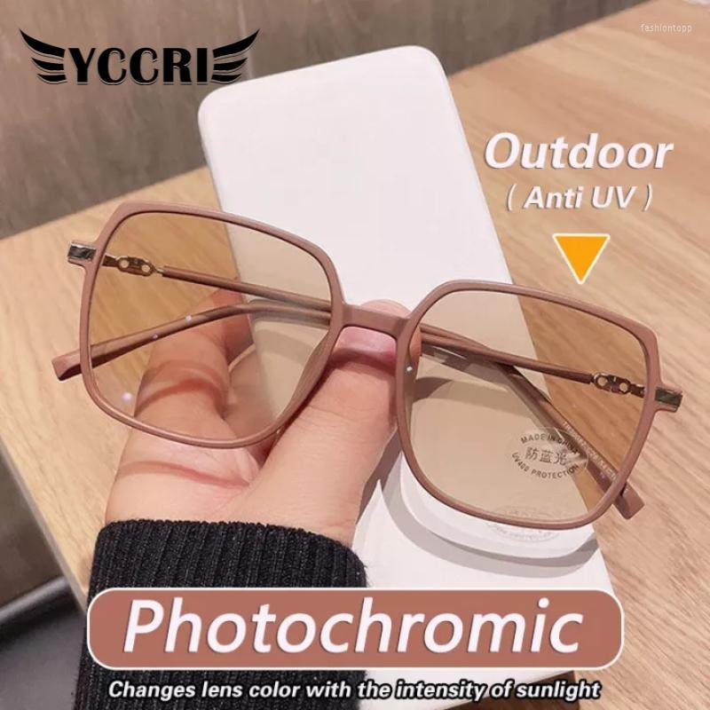 

Sunglasses Anti Blue Light Glasses Posensitive Color Changing Retro Frame Lady Radiation Myopia 0 To -6.0Sunglasses