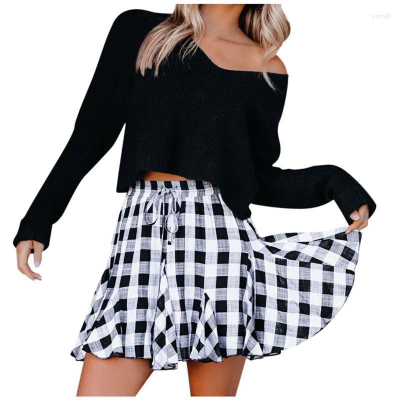 

Skirts 2022 Arrival Women' Elegant Casual Plaid Prints Ruffled Daily Beach Short Dress Summer Pleated Mini Skirt