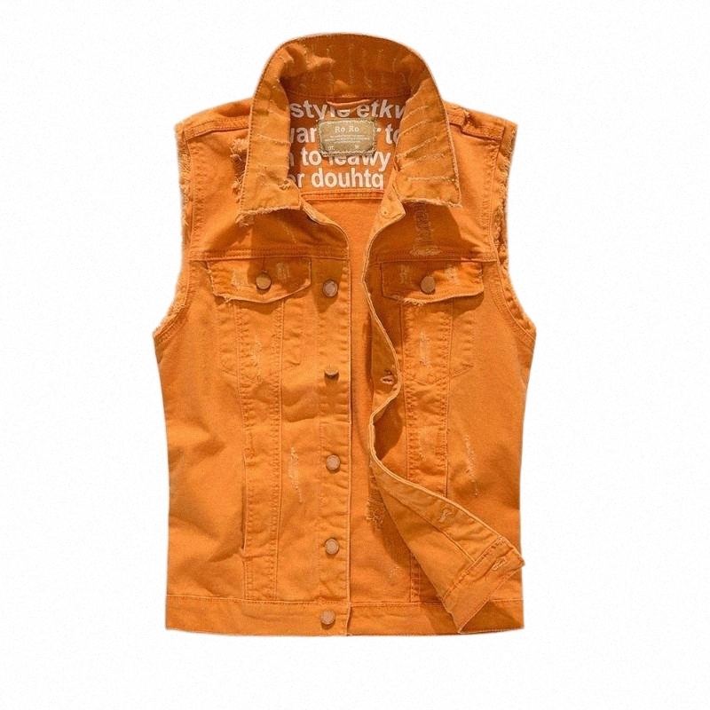 men's Jackets Fashion Orange Denim Vest Ripped Jacket Casual Vests Men Retro Sleeveless Slim Fit Jeans Tank Top Plus Size 500i#-image-794409730