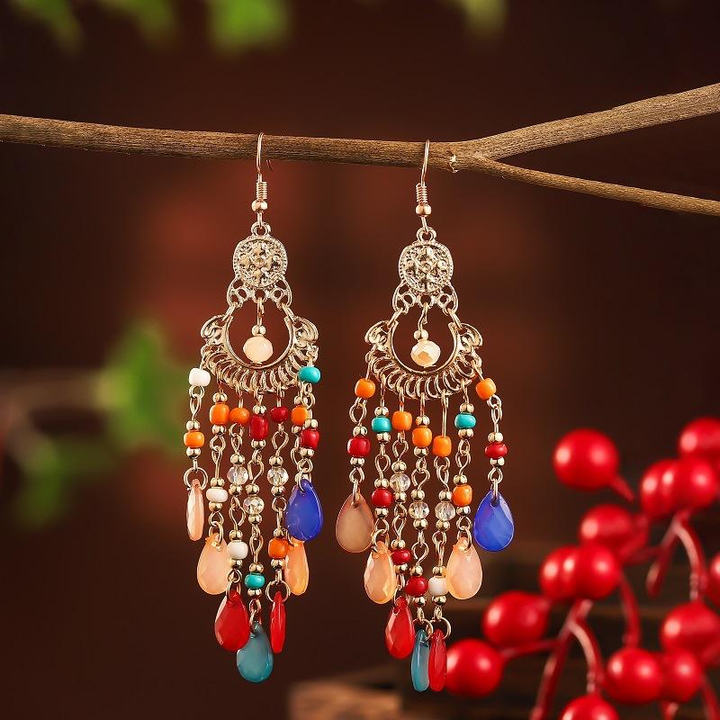 

Dangle & Chandelier Fashion Bohemian Long Earrings Female Holiday Style Multi-Layer Fan-Shaped Beaded Jewelry Trendy EarringsDangle