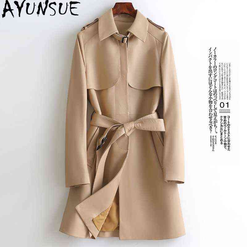 

Ayunsue 100 Real Leahter Jacket Female Autumn Winter 2021 Elegant Sheepskin Fur Coat Women Trench Coats Manteau Femme Gxy463 J220727, Khaki.