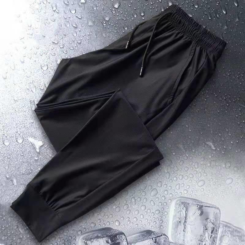 

Men's Pants Casual Summer Thin Quick-drying Cropped Trousers Man Cool Down Icy Ice Silk LooseMen's, Black