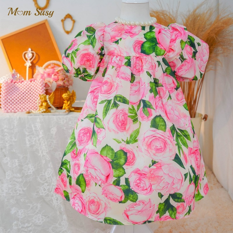 

Baby Girl Princess Flower Dress Puff Sleeve Infant Toddler Summer Vestido Party Wedding Pageant Birthday Baby Clothes 110Y 220614