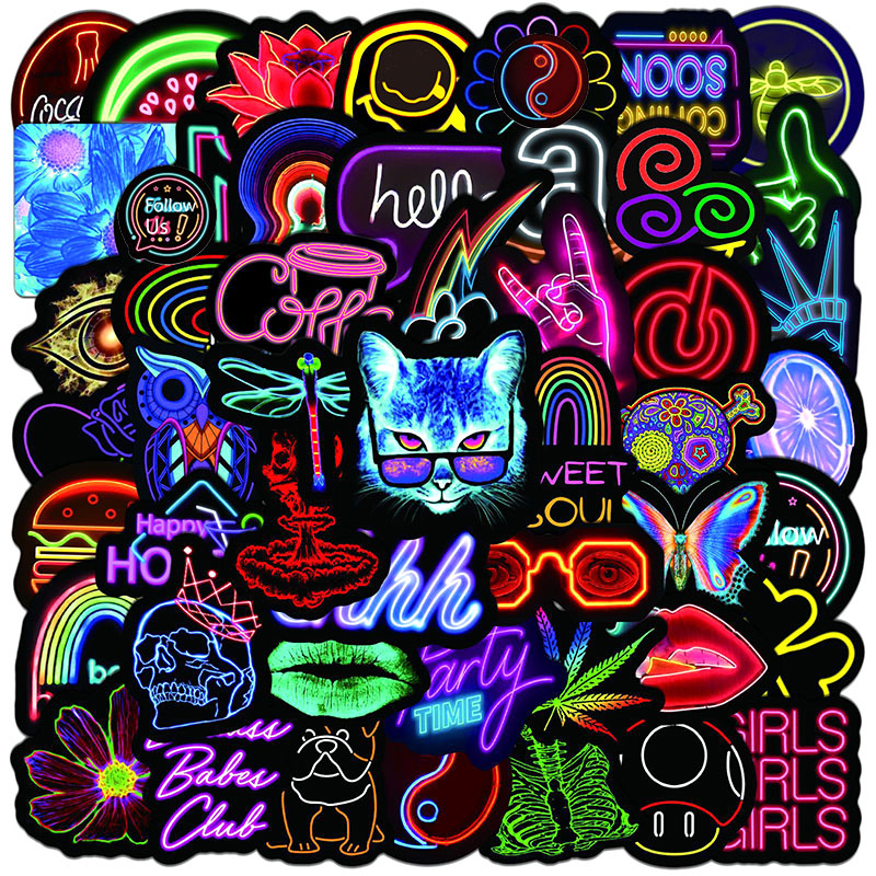

50Pcs Mixed Cool Neon Sticker Trend Graffiti Stickers Pack For Moto Car Suitcase Laptop Sticker Skateboard, Multi colors