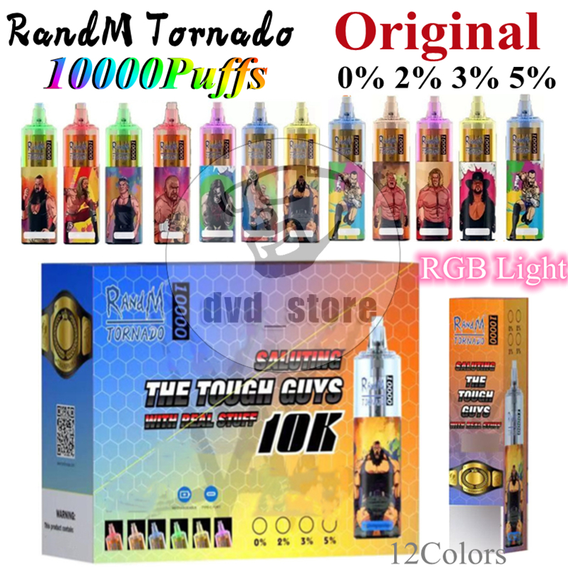 

Original RandM Tornado 10000 Puffs Cigarette RM10K PUFF RGB Disposable Vape Pen Vapes 0% 2% 3% 5% OEM Mesh Coil 12Colors Rechargeble 850mAh Battery VS R&M PARADISE Flex
