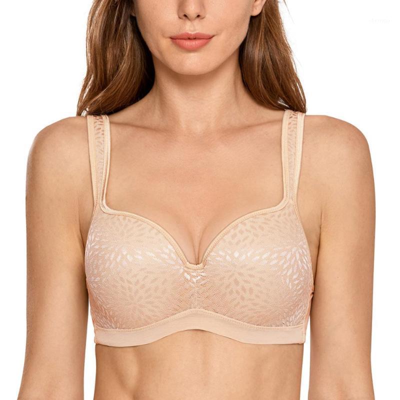 

Bras Women's Jacquard Smooth Full Coverage Padded Underwire Firm Contour Support Balconette Bra, White02