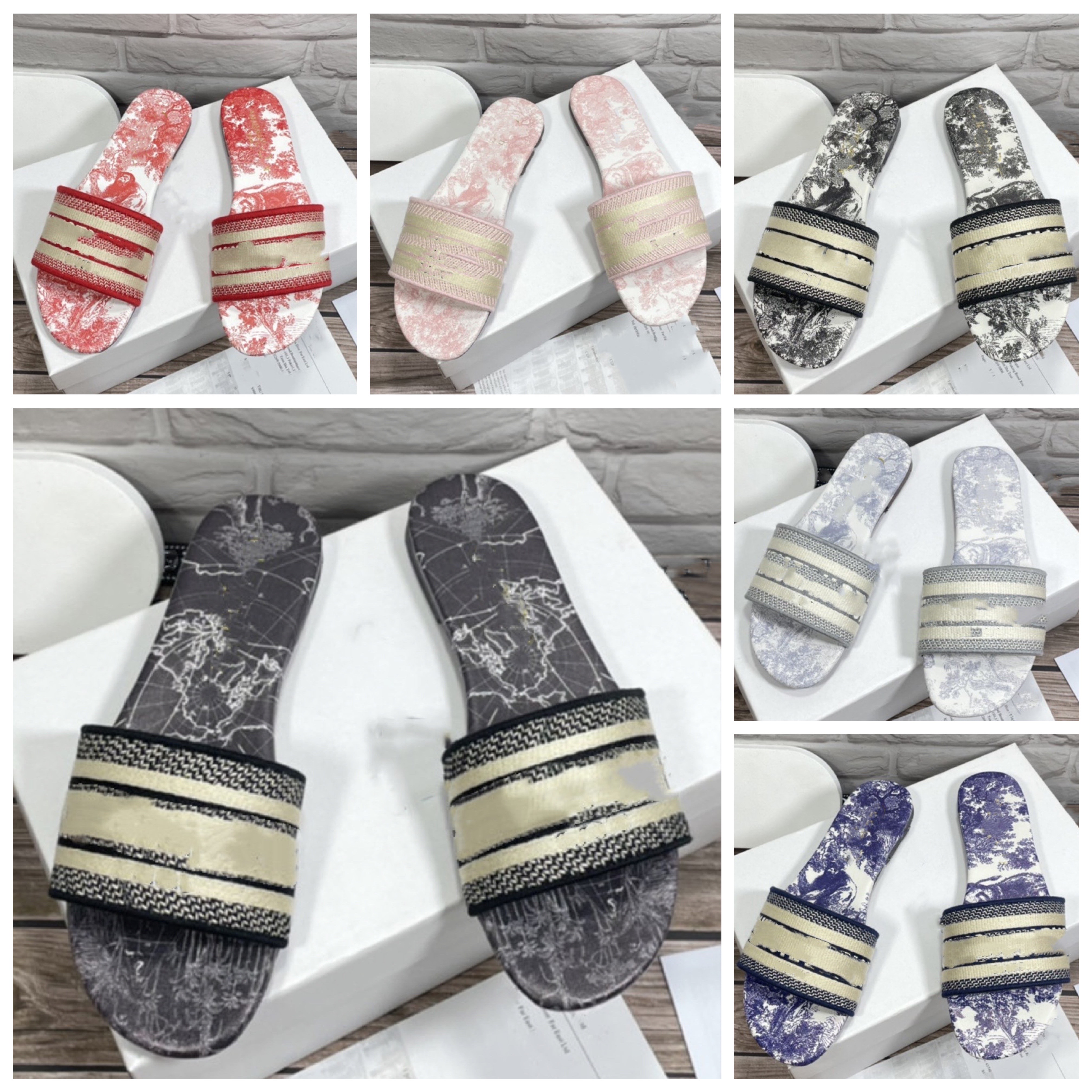 

2022 Designer Flat Slippers Women Paris Embroidered Artistical Leather Sole Summer Flip Flops Mule Ladies Beach Travelling Party Daily Commuting Sandals Size 34-42, Additional box