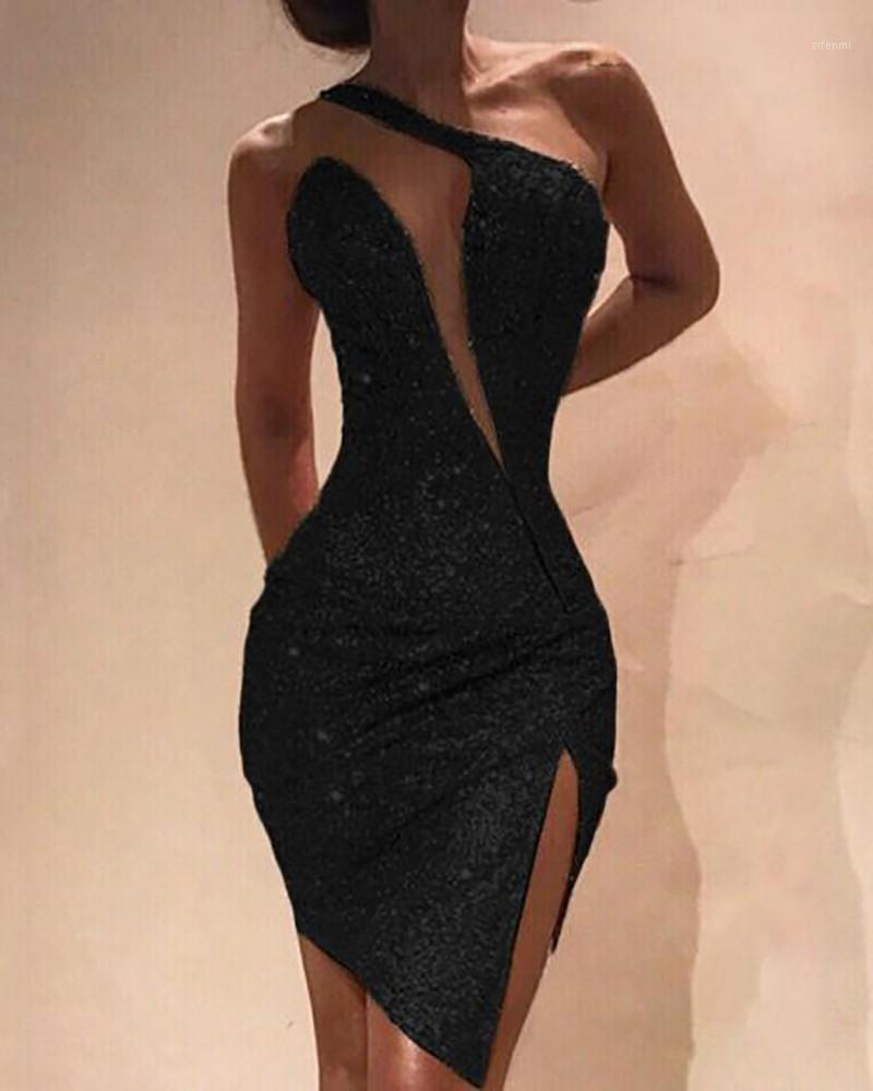 

Casual Dresses One Shoulder Cut Out Slit Bodycon Sequin Dress