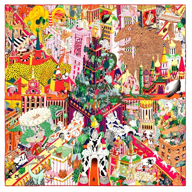 

POBING Manual Hand Rolled Twill Silk Scarf Women Animals Kingdom Square Scarves Echarpes Foulards Femme Wrap Bandana Hijab 90CM 220704