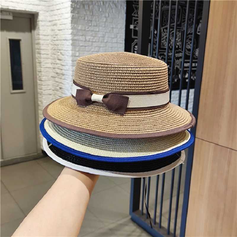 

Panama Bowler Summer Beach Female Casual Lady Women Flat Brim Bowknot Straw Cap Girls Sun Hat Chapeu Feminino 2022, A2