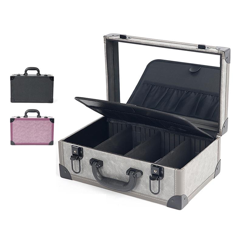 

Suitcases Travel Professional Makeup Artist Beauty Manicure Pvc Pouch Black Suitcase Organizer With Mirror Cosmetic Storage Vanity Case