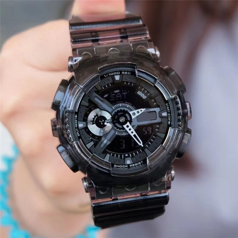Men's Sports Quartz Digital Watch Iced Out Watch Full Function Automatic Hand Lift Light Waterproof World Time LED Black Transparent 110 Ser