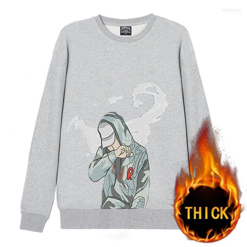 

Winter Men Sweatshirt Pullover Streetwear Plush Warmth Hip Hop Style Decorative Design Of Teenagers Mens Sweater Men' Sweaters, Black