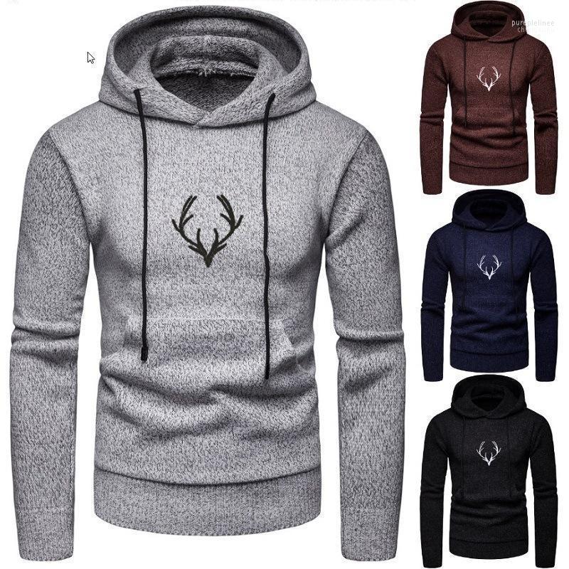 

Fall/winter Men's Pullovers Cap Rope Pullover Sweater Fawn Embroidered Hooded Sweaters, Black