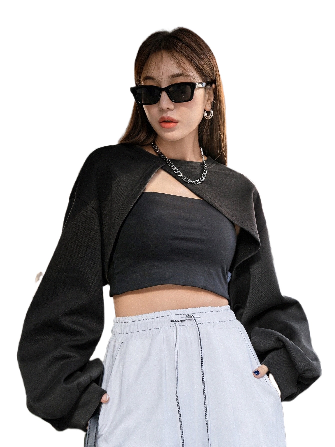 

dazy Drop Shoulder Super Crop Sweatshirt e9g1#, Black