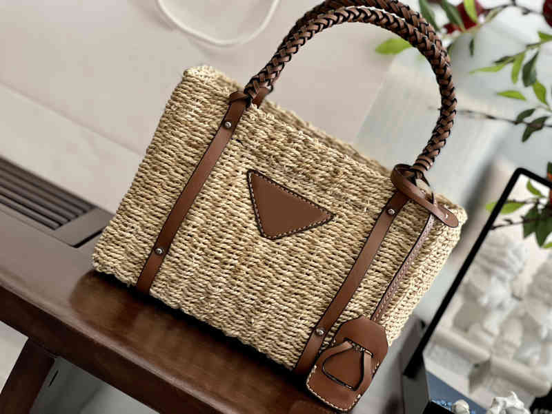 

Summer Woven Tote Women Beach Handbag Shoulder Leather Designer Bags Crossbody Female Box Packs 220317, Khaki