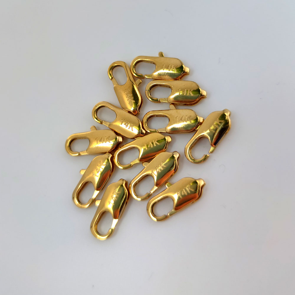 Solid Real 14k Fine gold Jewelry Lobster Claw Clasp Spring Clasp Chain Part 12pcs Wholesale prices 16*6mm-image-762017258