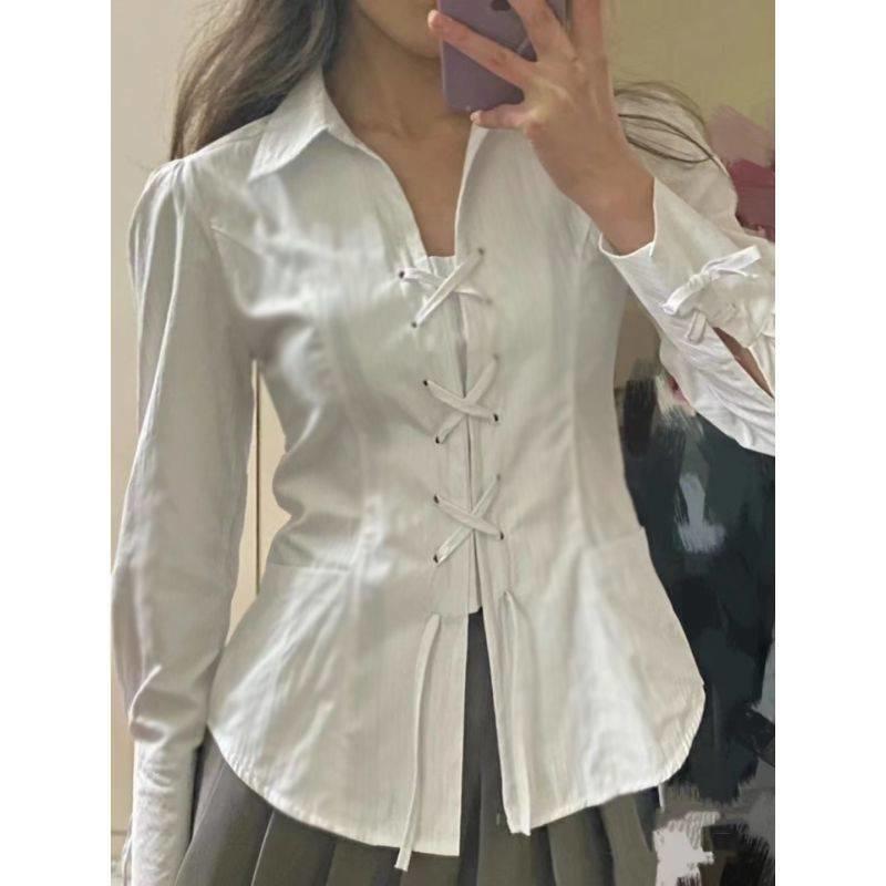 

Women's Blouses & Shirts 2022 Style Spring College Sweet Minority Show Thin Court Design Sense Draw, 8605