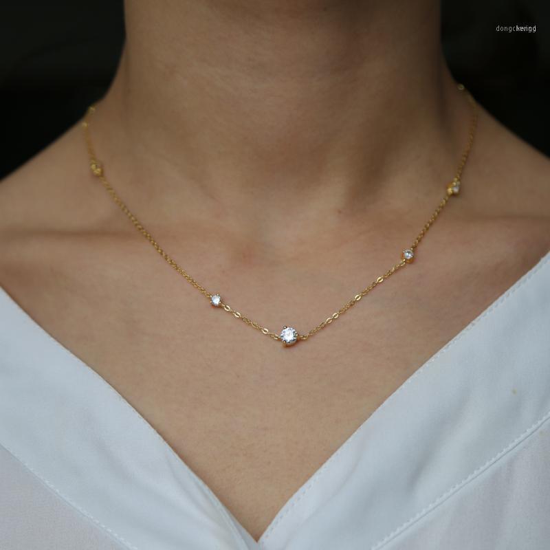 

Real 925 Sterling Silver Exquisite Women Jewelry Pave Bling Tiny Round Triangle CZ Drop Necklaces Cute Girl Charm Christmas Gift Chains