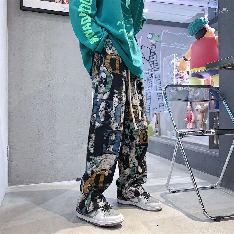 

Men's Pants Men's Pattern Printing Casual Streetwear Hip-hop Straight Loose Trousers Elastic Waist Joggers SweatpantsMen's Heat22, Black