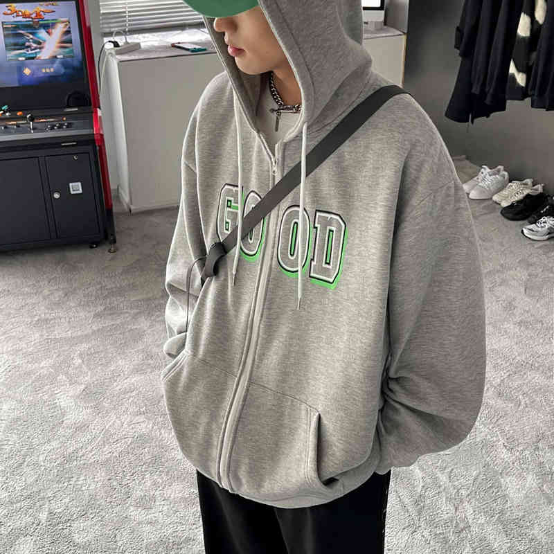 

Oversized 5XL Sweatshirts Harajuku Zip-up Hoodies For Men Letter Print Hooded Long Sleeve Coat Casual Korean Sweatshirt Autumn T220726, Navy blue