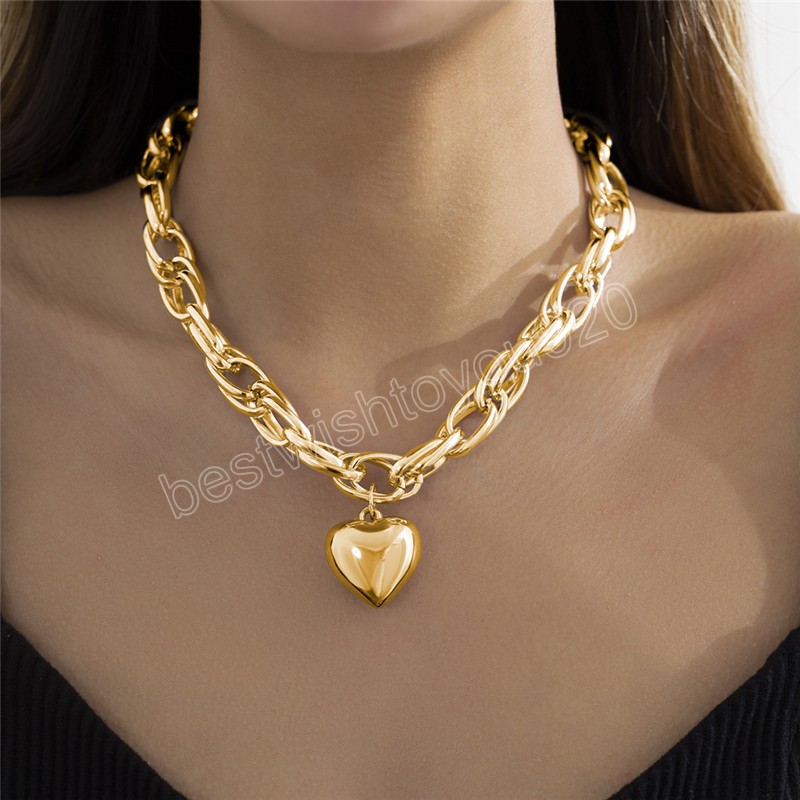 

High Quality Big Heart Pendant Necklace Women Fashion Statement Gold/Silver Chunky Heavy Chain Necklaces Jewelry