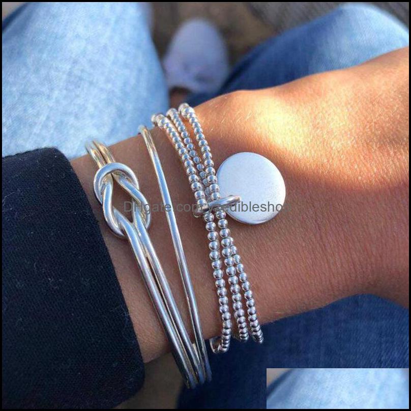 

Cuff Bracelets Jewelry Fashion 925 Sier Bracelet Female Cute Simple Knot Tassel Open Hypoallergenic Set Ib09031 Drop Delivery 2021 Fdxla