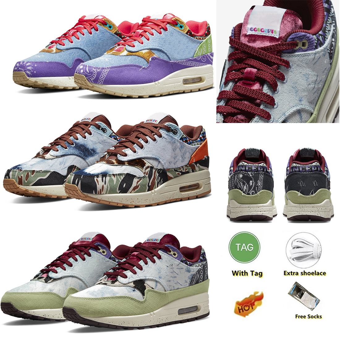 

NEW Concepts x 1 87 Mens Running Shoes Sneaker Far Out Mellow Heavy Oil Green Multi Color Sail Wild Violet Men Women Outdoor Trainer Designer Sports Sneakers Shoe, Item#1