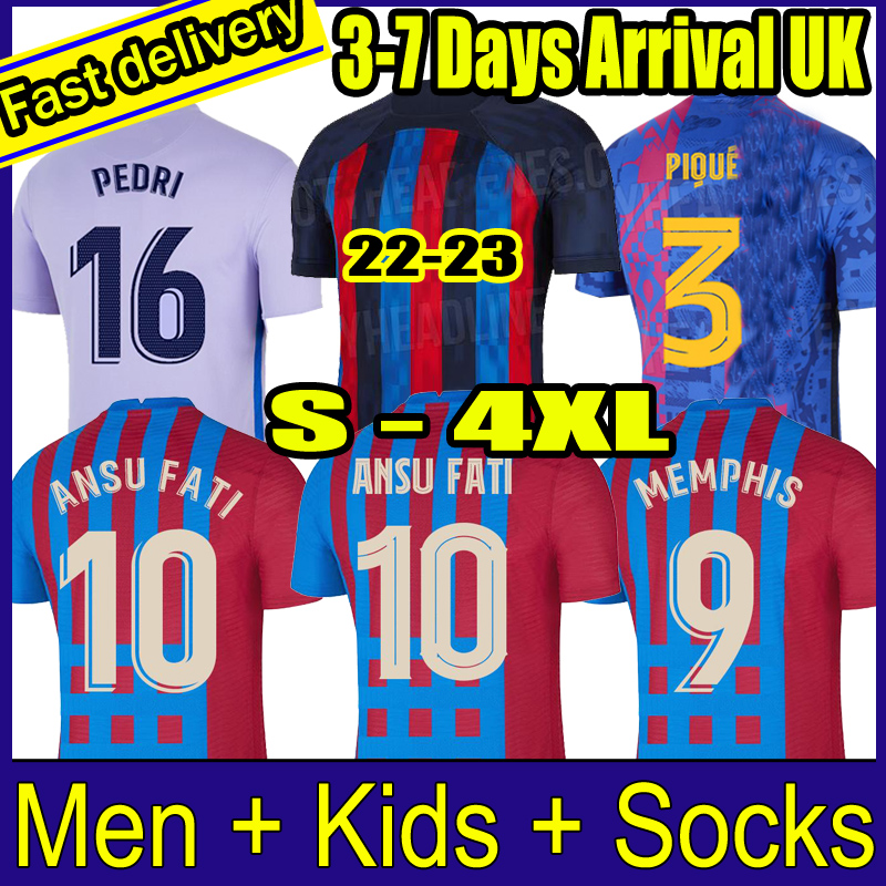 

S-4XL Camisetas de football MEMPHIS PEDRI ADAMA AUBA soccer jersey FERRAN home away 21 22 ANSU FATI 2021 2022 F. DE JONG DEST DAVI ALVES kit shirt men kids sets socks, 21-22 kids